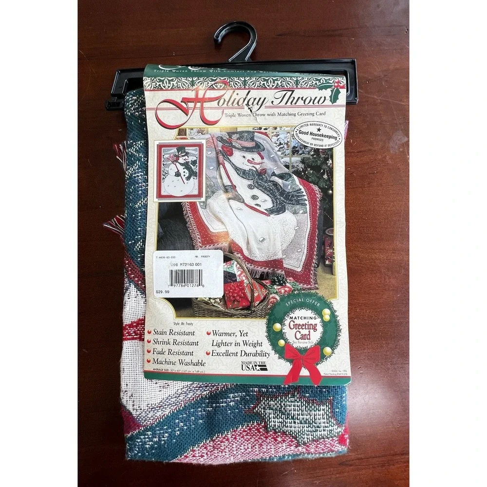 Vintage Tapestry Throw Blanket Triple Woven Holiday Christmas Snowmen‎ 50x60